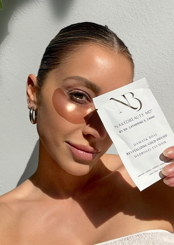 model wearing naked beauty md eye mask